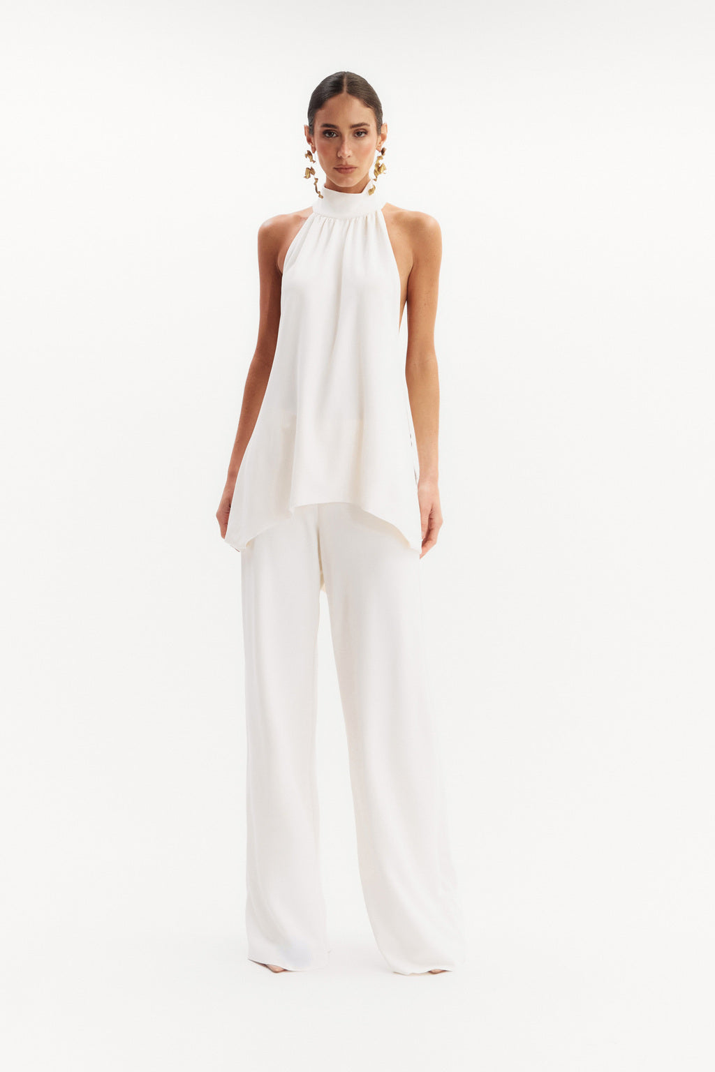 CONJUNTO BLUSA/CALÇA ALESSIA LONGO DECOTE HALTER OFF WHITE