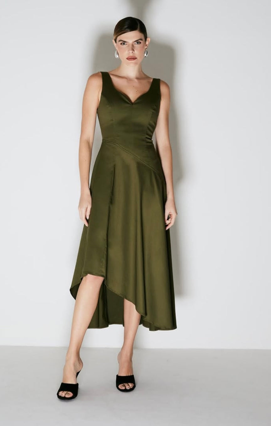 VESTIDO MIDI CORTE DIAGONAL A LA CINTURA