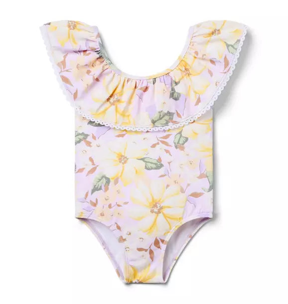 RECYCLED FLORAL RUFFLE SWIMSUIT