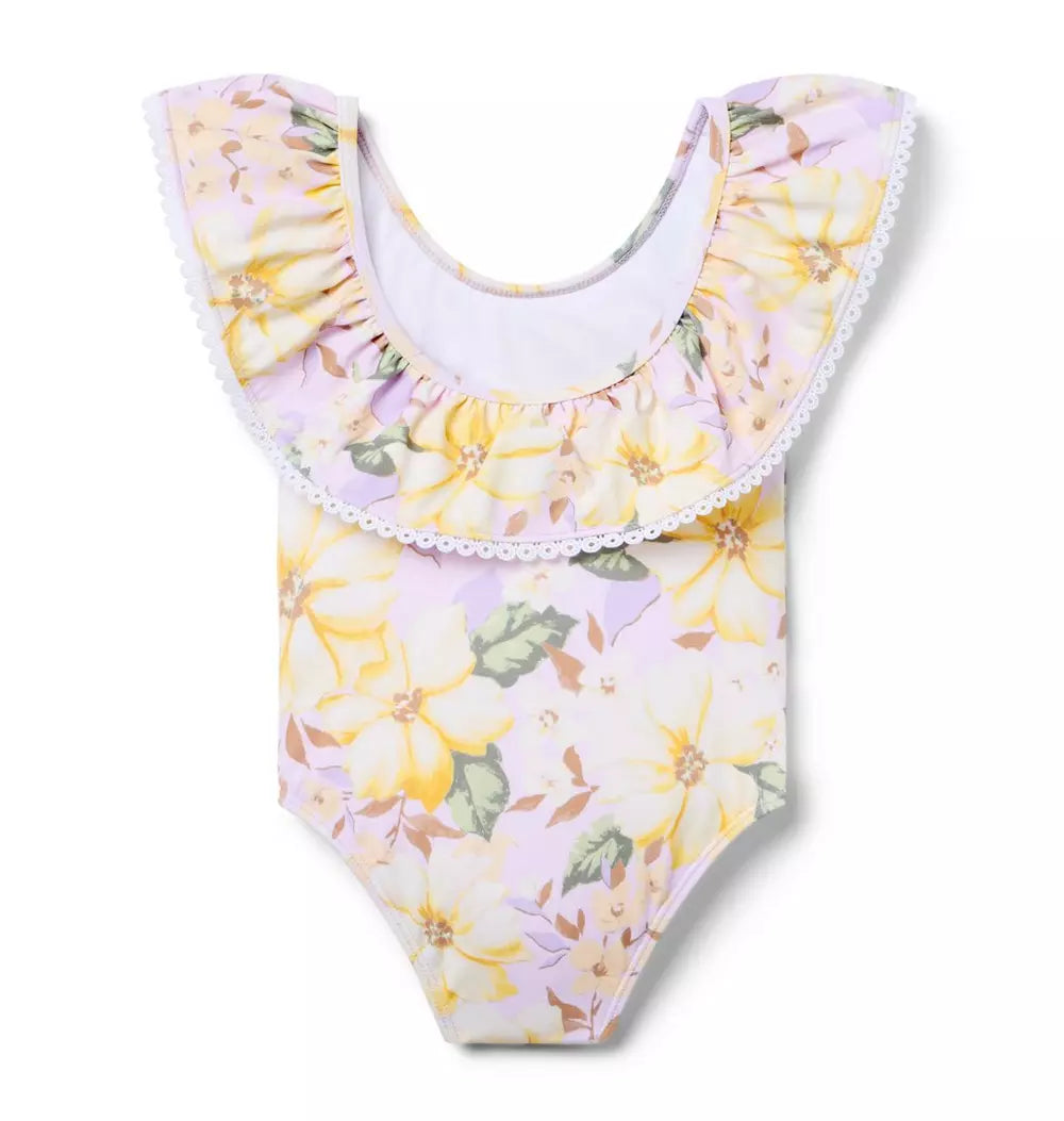 RECYCLED FLORAL RUFFLE SWIMSUIT