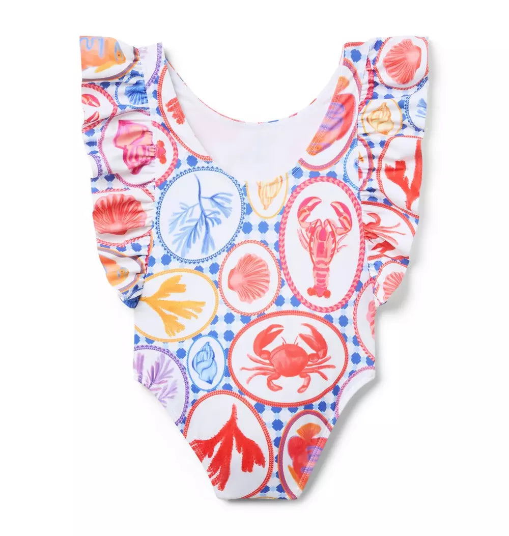 WHITE OCEAN ICON RUFFLE ONE PIECE