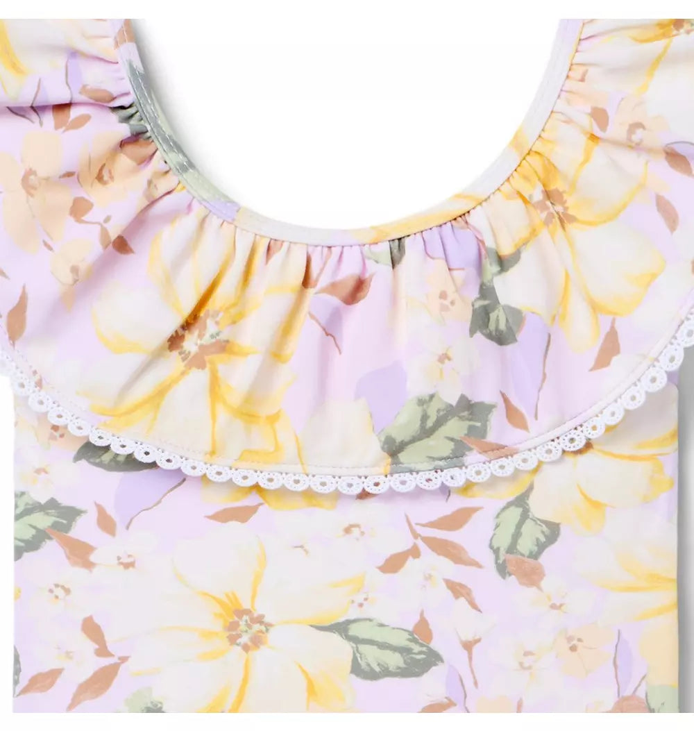 RECYCLED FLORAL RUFFLE SWIMSUIT