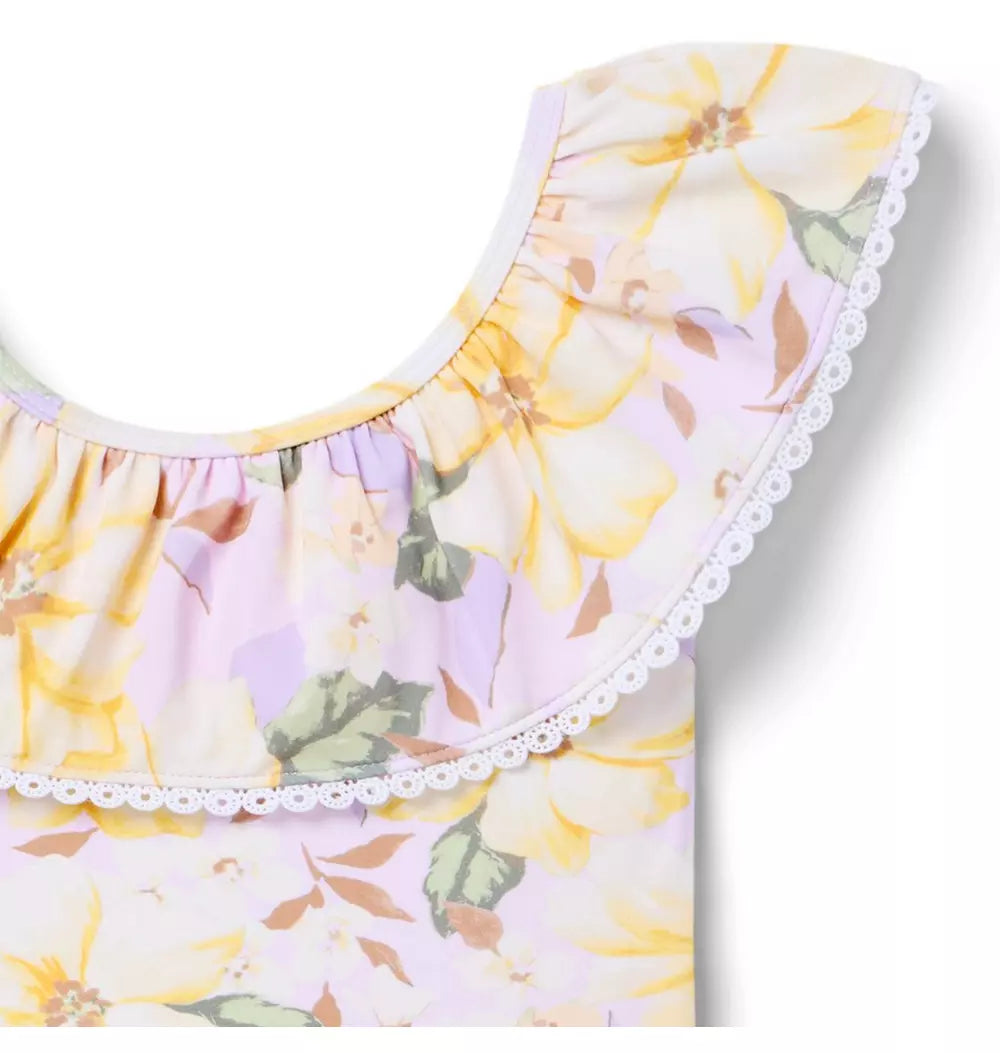 RECYCLED FLORAL RUFFLE SWIMSUIT