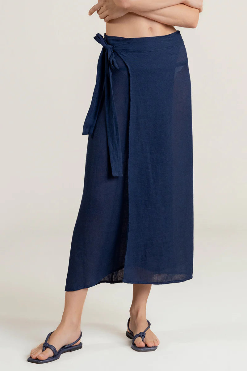 SARONG SKIRT I N LINE GAUZE BLUE