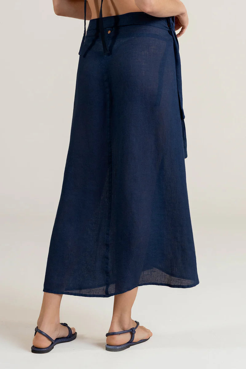 SARONG SKIRT I N LINE GAUZE BLUE
