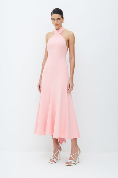 VESTIDO MIDI FRENTE UNICA GOLA ALTA DETALHE COSTAS ROSA CONDESSA 11492