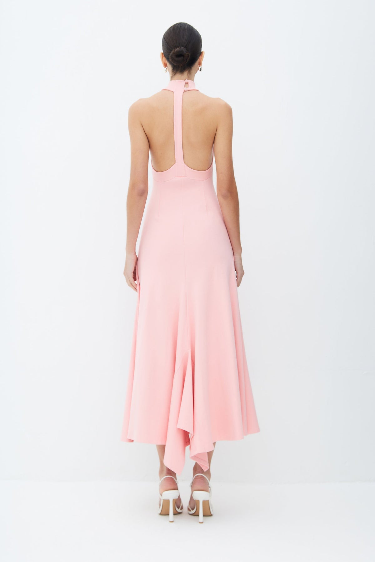 VESTIDO MIDI FRENTE UNICA GOLA ALTA DETALHE COSTAS ROSA CONDESSA 11492