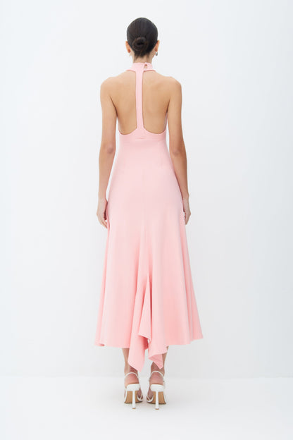 VESTIDO MIDI FRENTE UNICA GOLA ALTA DETALHE COSTAS ROSA CONDESSA 11492