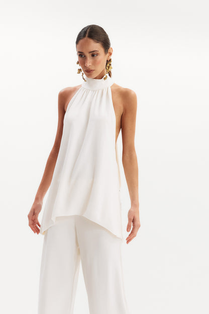 CONJUNTO BLUSA/CALÇA ALESSIA LONGO DECOTE HALTER OFF WHITE