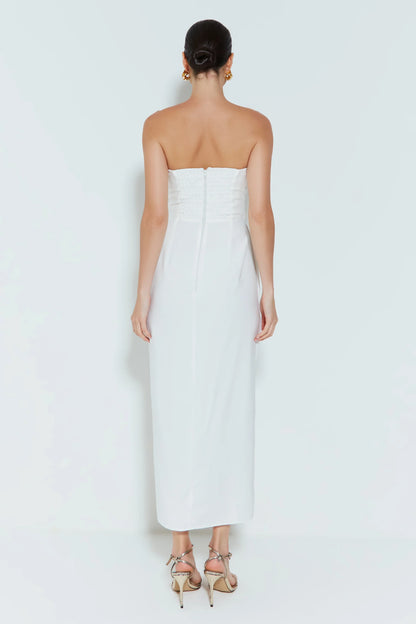 VESTIDO MIDI TOMARA QUE CAÍA COM DETALLES