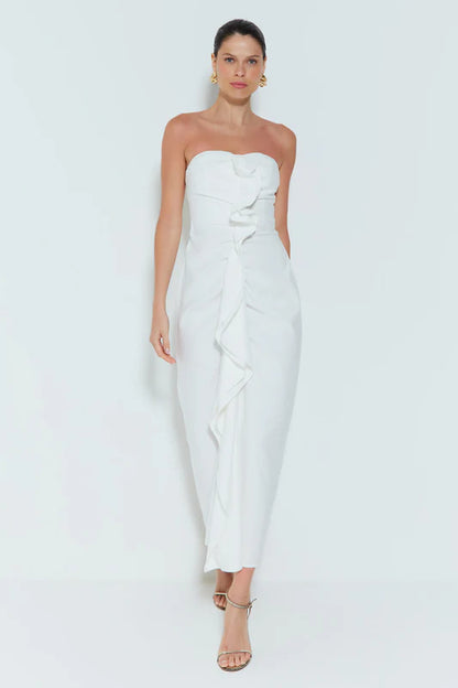 VESTIDO MIDI TOMARA QUE CAÍA COM DETALLES