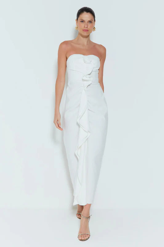 VESTIDO MIDI TOMARA QUE CAÍA COM DETALLES