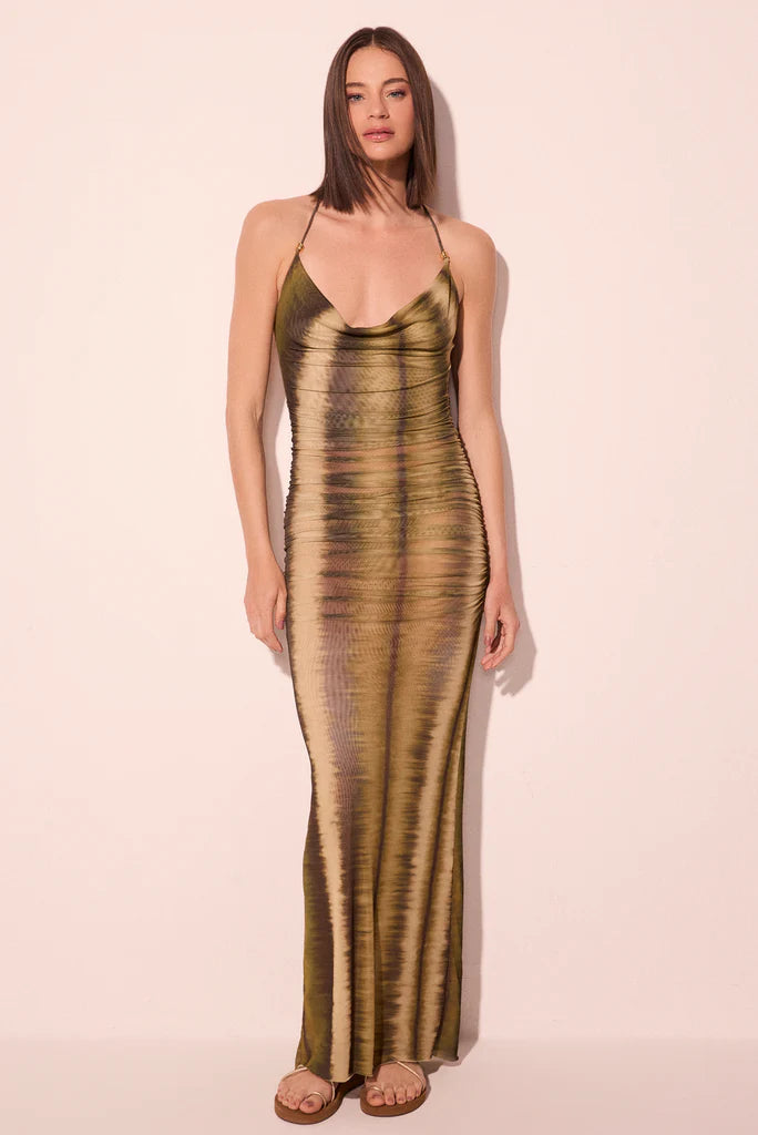 VESTIDO LONGO LISTRADO MUSGO