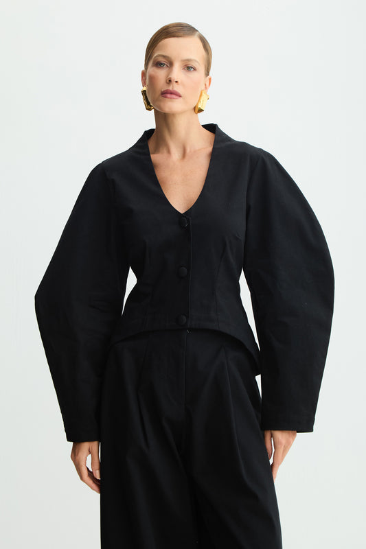 BLUSA MANGA LONGA Y BARRA ARREDONDADAS PRETO 51322