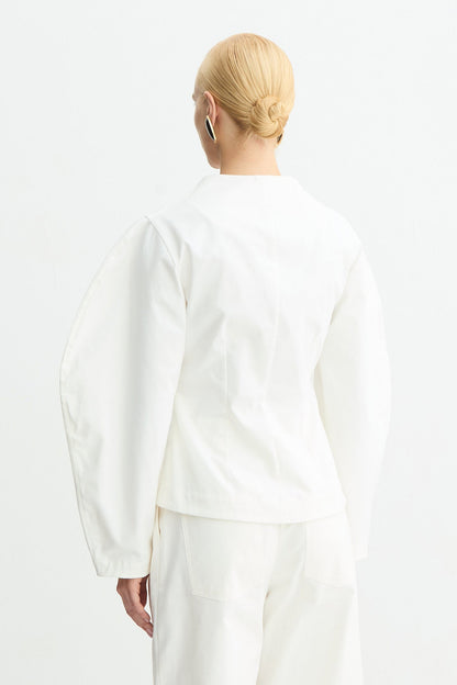 BLUSA MANGA LONGA Y BARRA ARREDONDADAS BLANCA