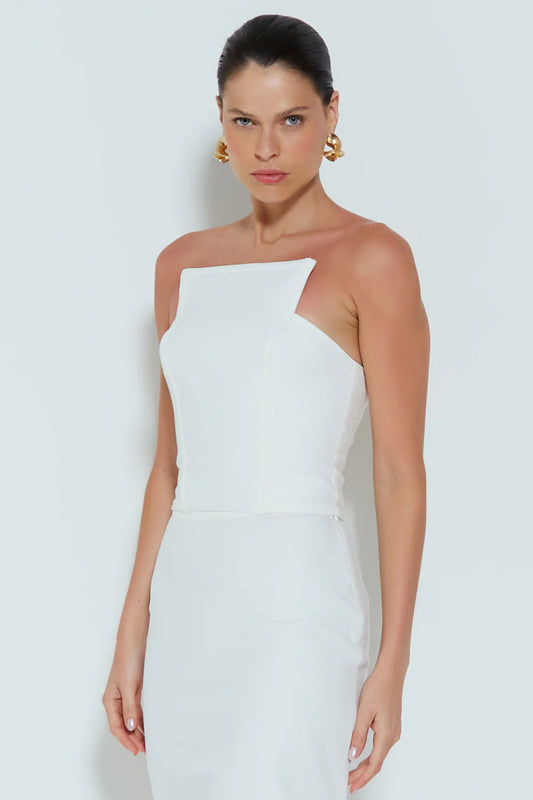 TOP CROPPED TOMARA QUE CAIA ESTRUTURADO COM DECOTE QUADRADO OFF WHITE