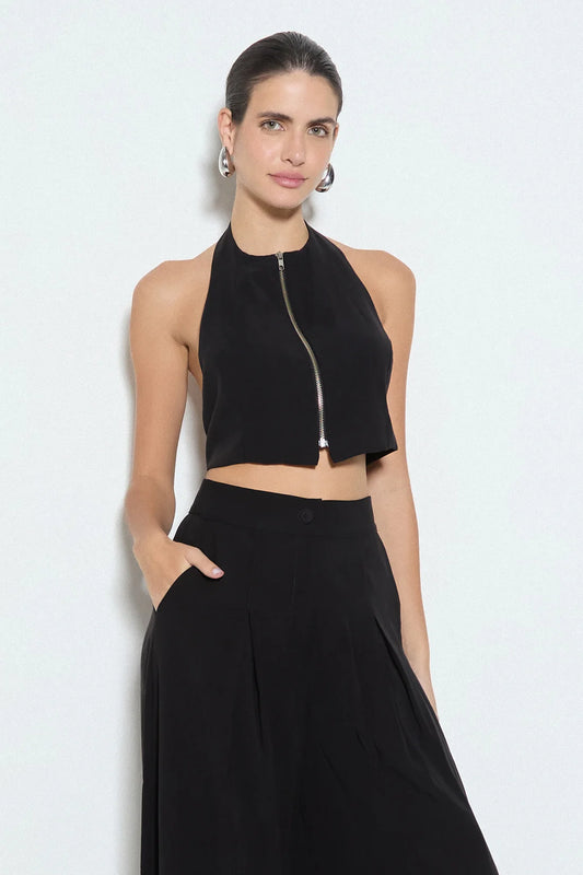 BLUSA FRENTE UNICA COM ZIPER FRONTAL PRETO