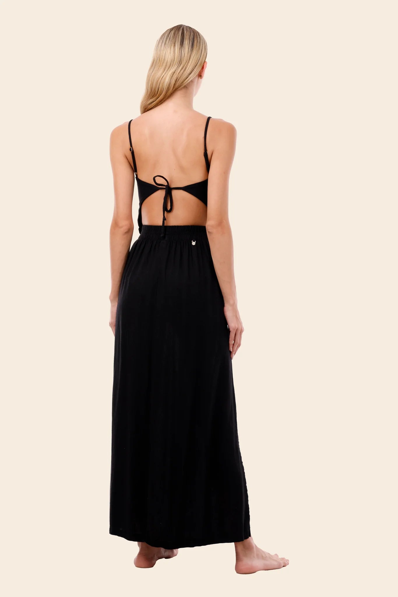 BLACK LINEN WAVELET DRESS