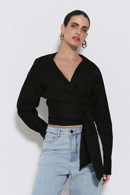 CAMISA MANGA COMPRIDA COM TRANSPASSE NEGRO