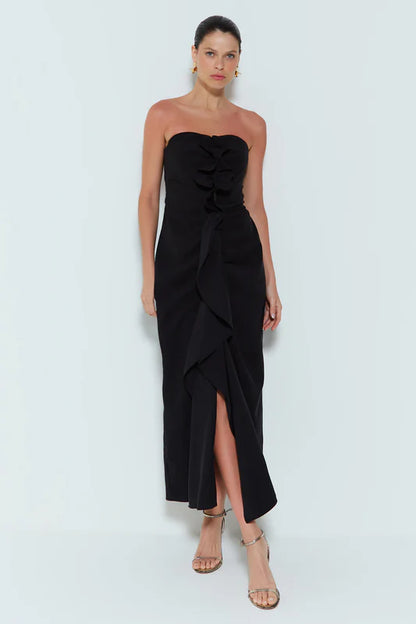 VESTIDO MIDI TOMARA QUE CAÍA COM DETALLES