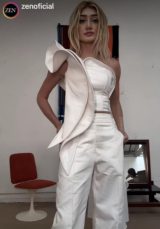CROPPED BABADO CASCATA ESTRUTURADO OFF WHITE