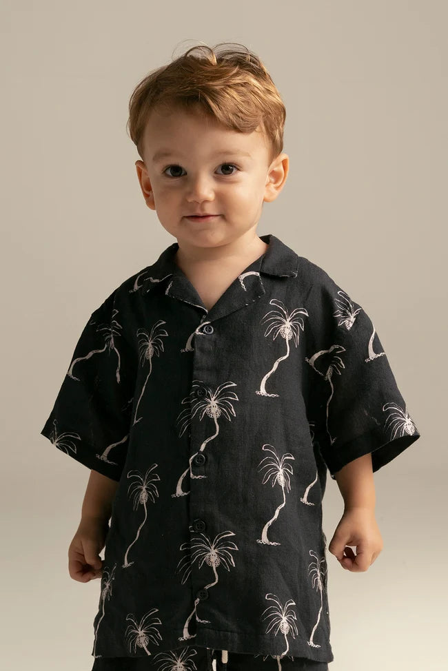SET KIDS PALM BLACK LINEN