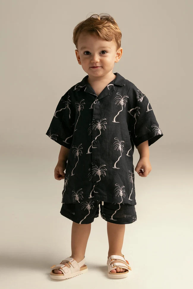 SET KIDS PALM BLACK LINEN