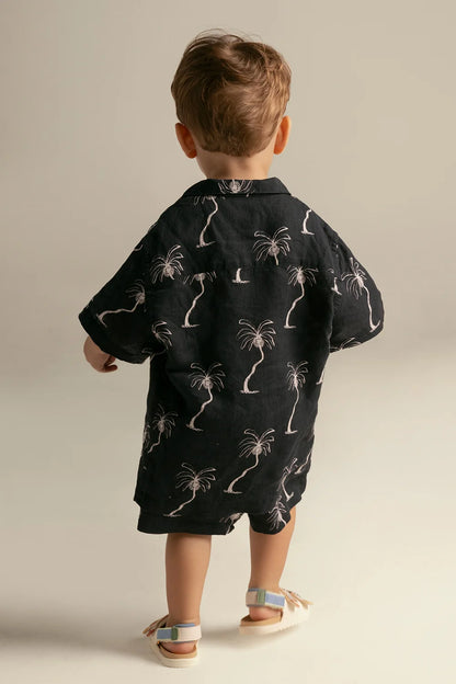 SET KIDS PALM BLACK LINEN