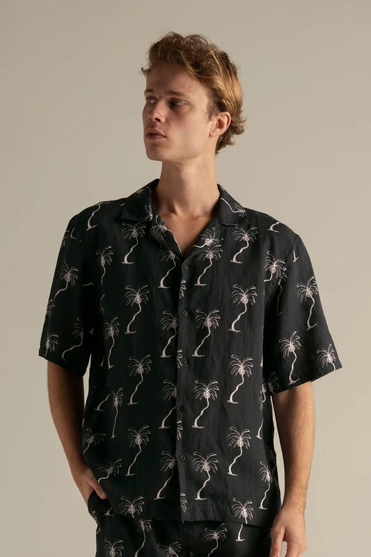 T-SHIRT PALM BLACK LINEN