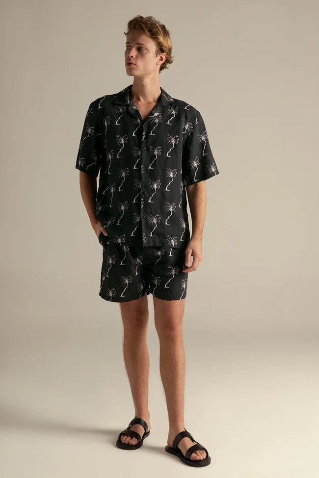 T-SHIRT PALM BLACK LINEN
