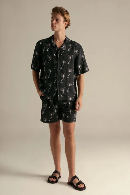 T-SHIRT PALM BLACK LINEN