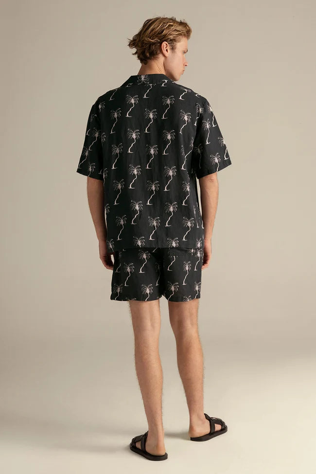 T-SHIRT PALM BLACK LINEN