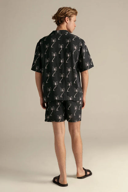T-SHIRT PALM BLACK LINEN