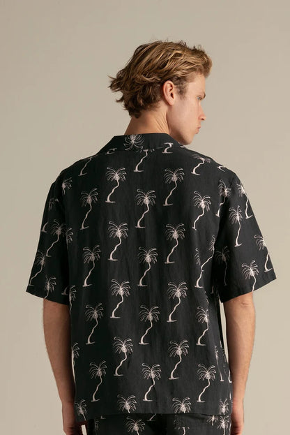 T-SHIRT PALM BLACK LINEN