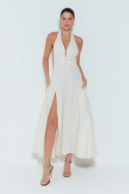 VESTIDO MIDI FRENTE UNICA COM RECORTE