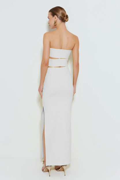 VESTIDO LONGO TOMARA QUE CAIA COM ABERTURAS OFF WHITE
