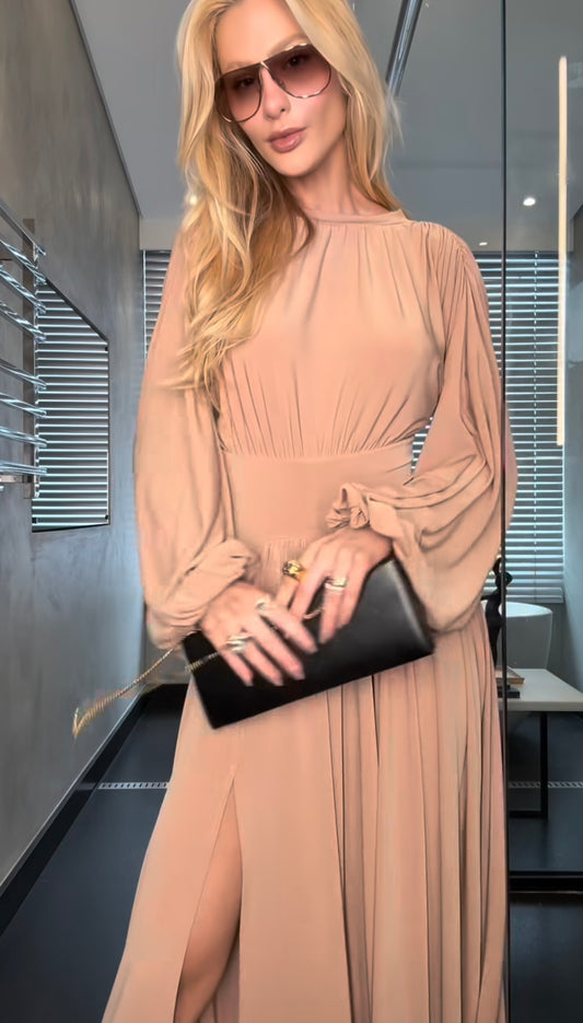 VESTIDO MIDI MANGAS BUFANDAS