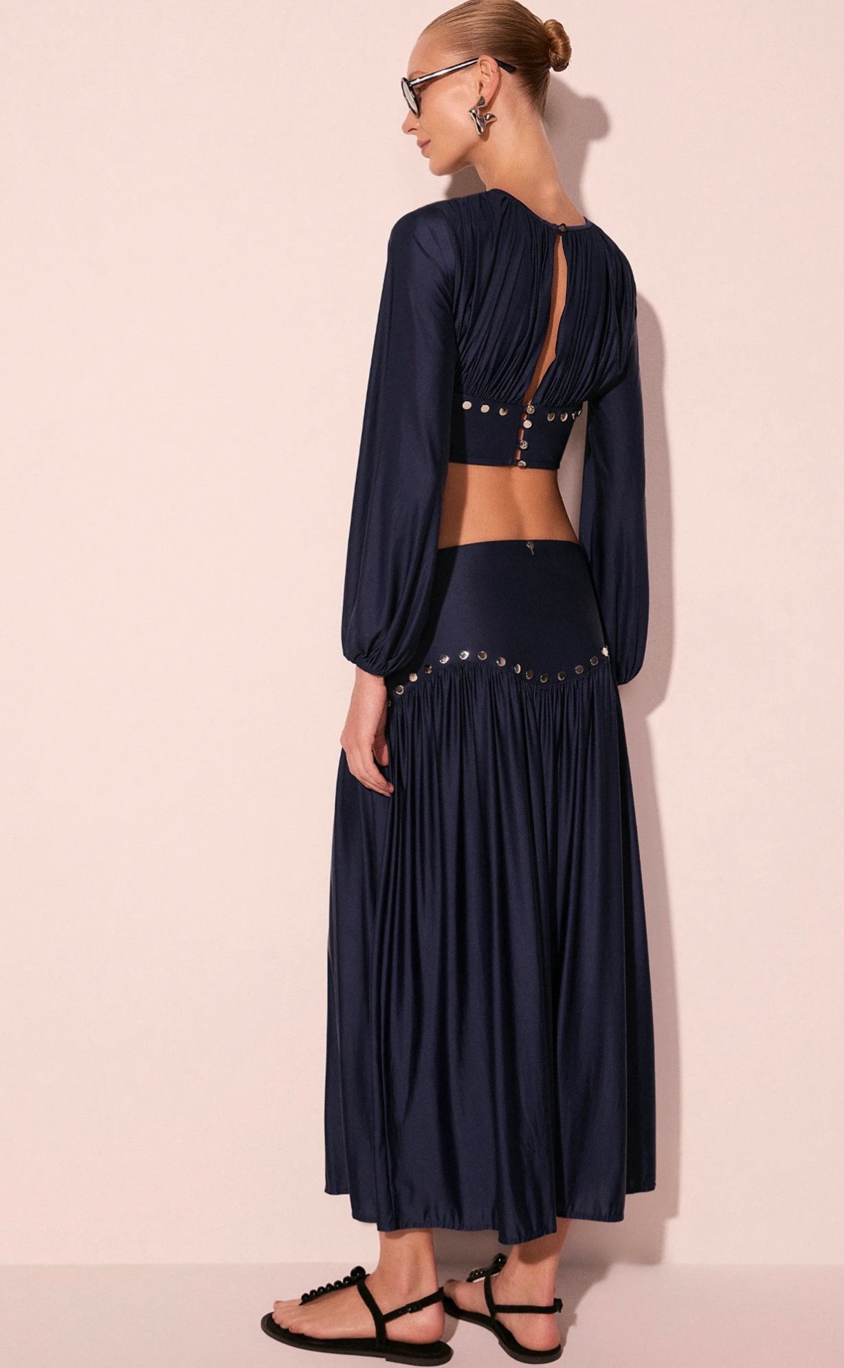 SKIRT MIDI REBITES AZUL MARINO