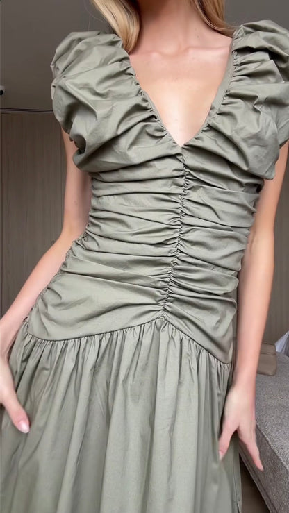 VESTIDO MIDI CON VOLUMEN