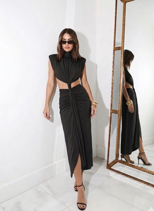 VESTIDO MIDI ABERTURA LATERAL Y COSTAS PRETO 11680