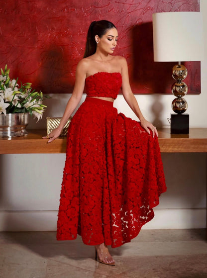 SET FALDA Y TOP TULE ROJO