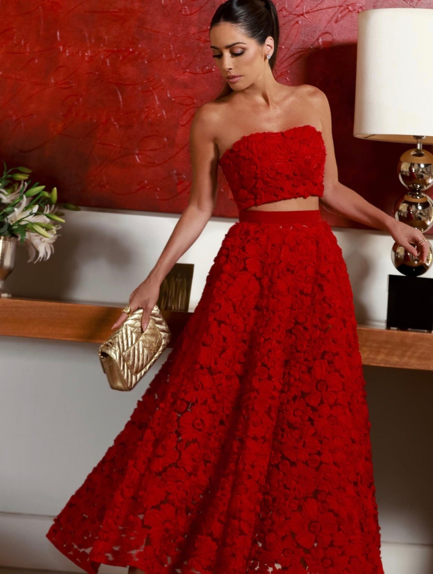 SET FALDA Y TOP TULE ROJO