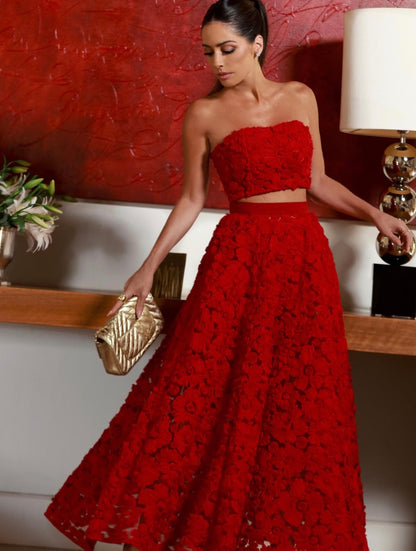 SET FALDA Y TOP TULE ROJO