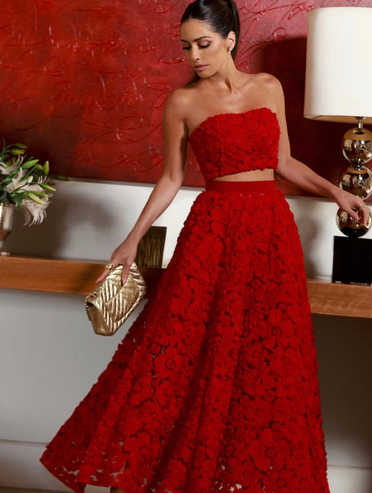 SET FALDA Y TOP TULE ROJO