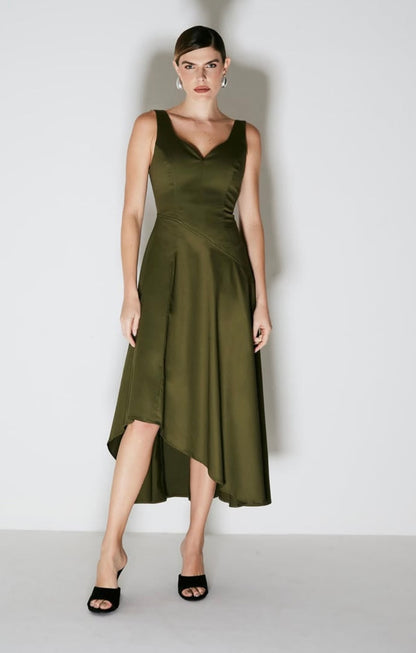 VESTIDO MIDI CORTE DIAGONAL A LA CINTURA