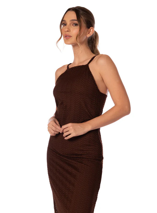 I'M CHOCOLATE MACRAME KNIT DRESS