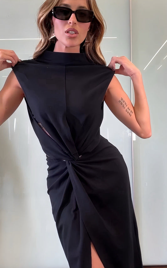 VESTIDO MIDI CON NUDO FRONTAL
