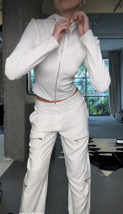 SET PANTS AND BLUSA ZIPPERES WHITE