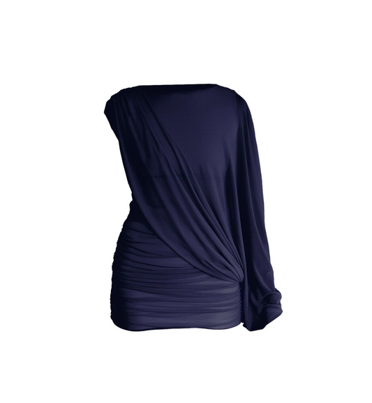 RUFFLED COVER DRESS NAVY BLUE