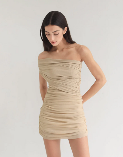ONE SIDE RICHED SHORT DRESS